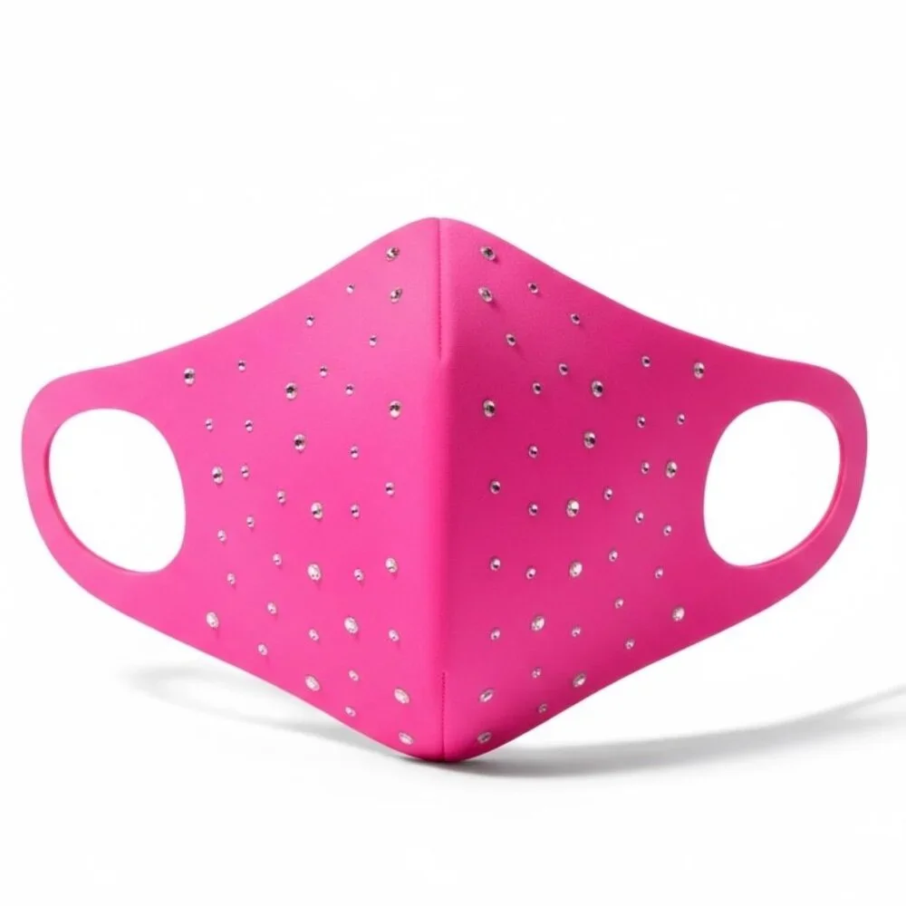 Hot Pink Rhinestone Face Mask Sparkly Barbiecore Festival Party NWT